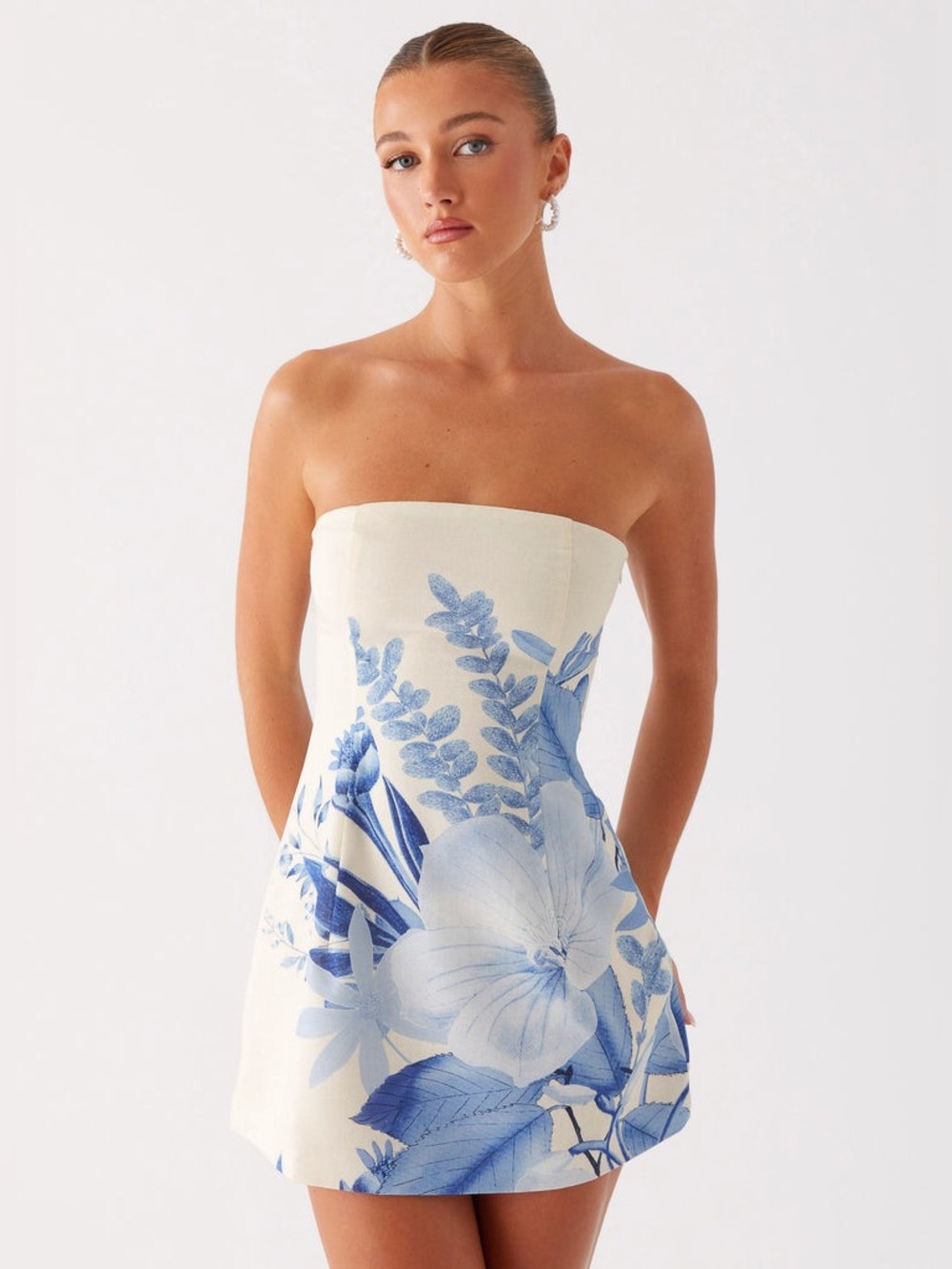 Peppermayo Denby Strapless Mini Dress - Blue Floral Print - Size 10